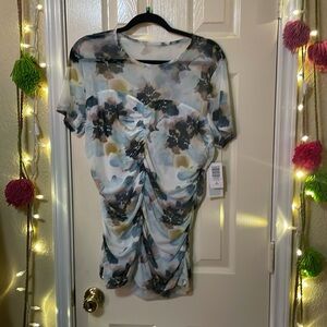 Torrid Ruched Top 1X Stretch Mesh Crew Neck Multi Floral